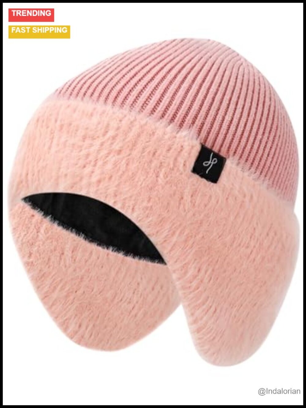 Fleece-Lined Winter Beanie with Earflaps Windproof Knit Hat for Skiing Hiking